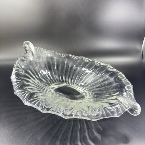 Antique Lilypad Leaf Shaped Clear Centerpiece Glass Bowl Dish Footed Glass Decor - Picture 15 of 16